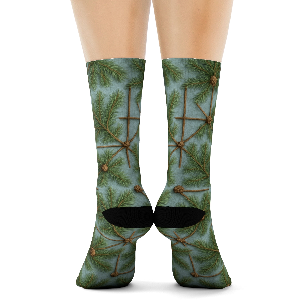 Fir Needle Lattice With Evergreen Branches personalized crew socks