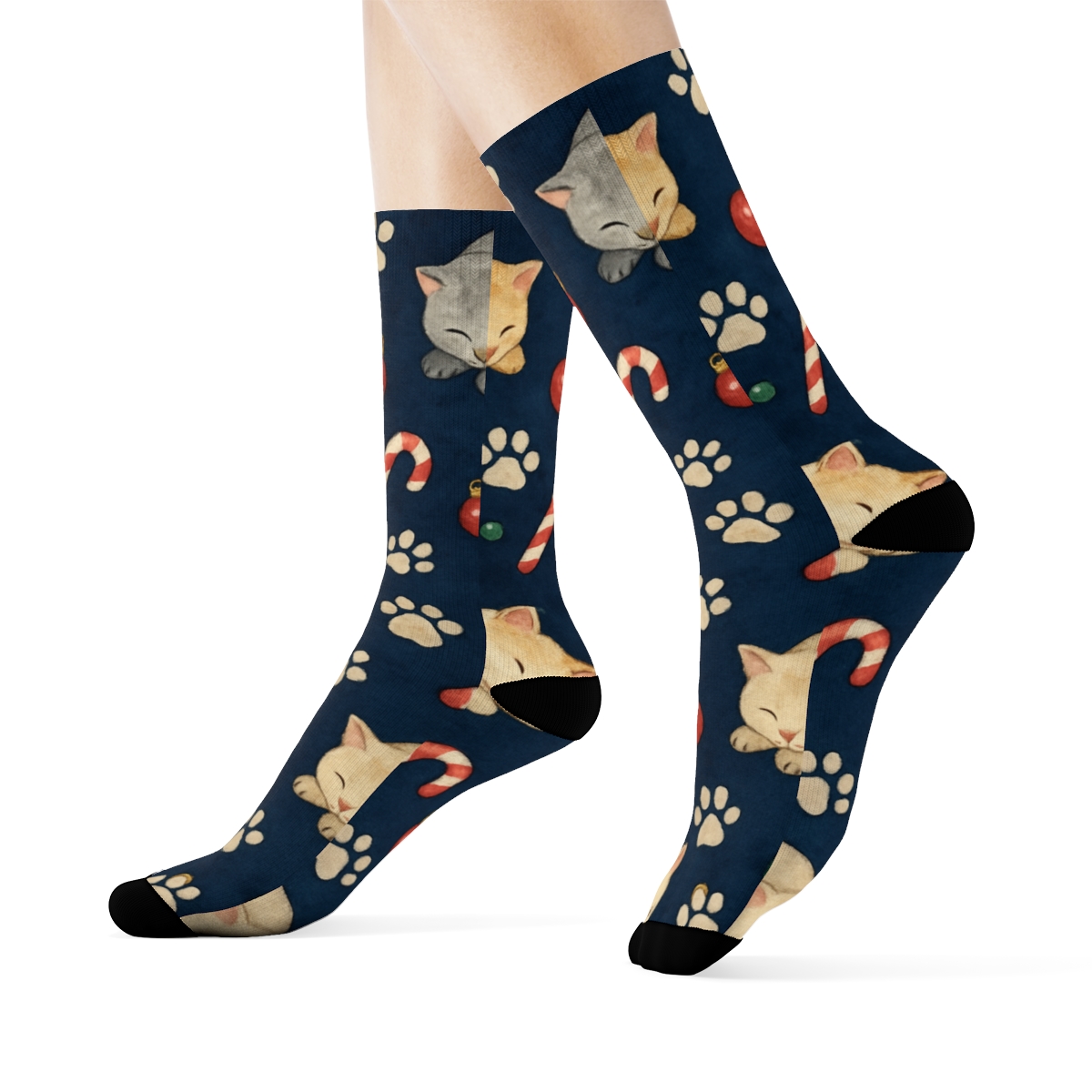 Snowy Midnight Paws Scatter custom crew socks