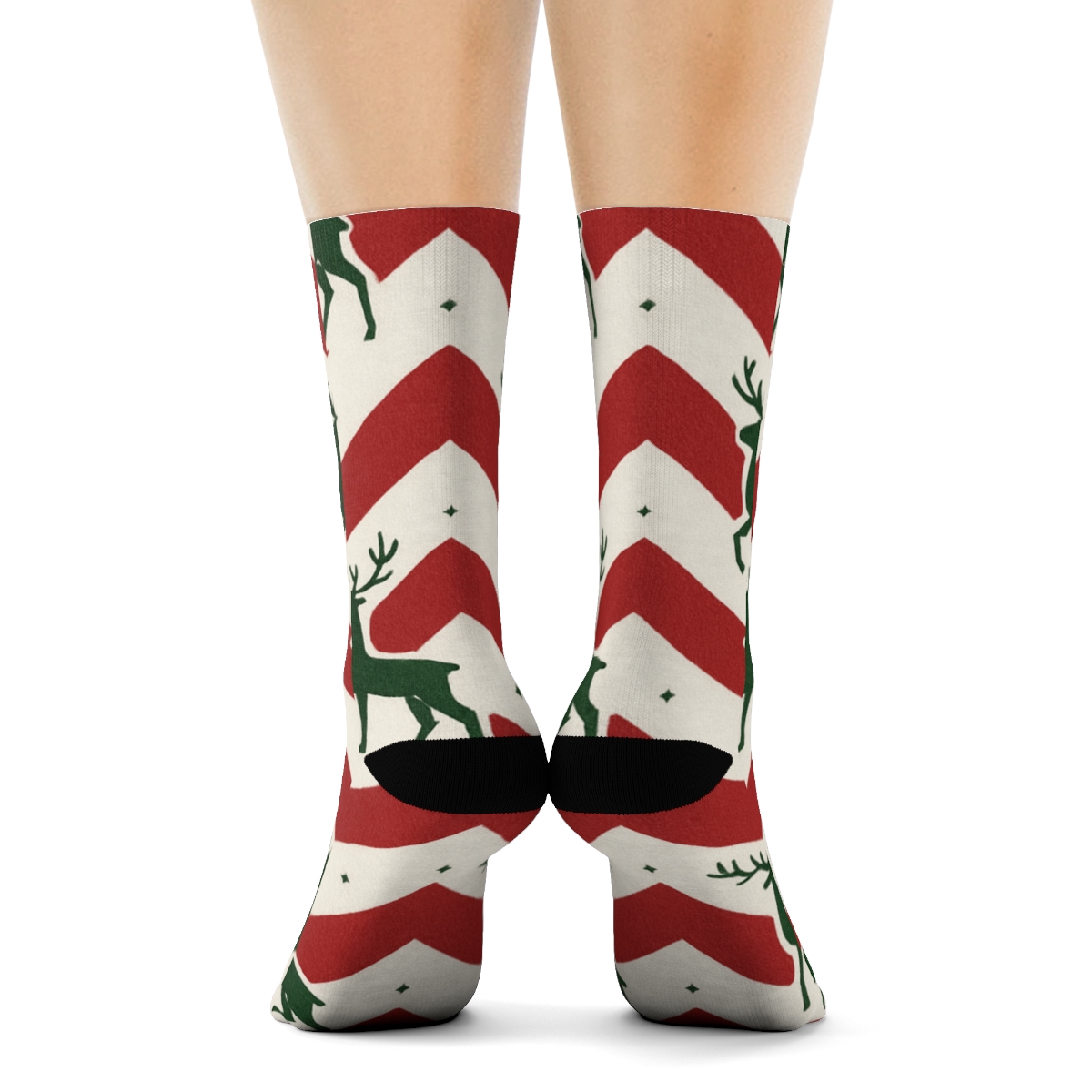 Reindeer Chevron Rhythm On Snow White stylish athletic crew socks