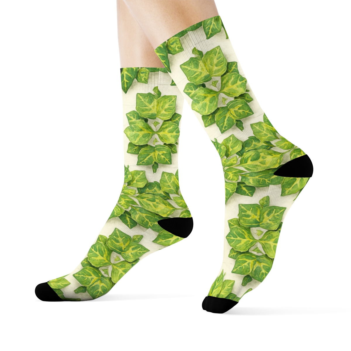 Variegated Ivy Medallion Tiles On Pale Cream premium sports crew socks