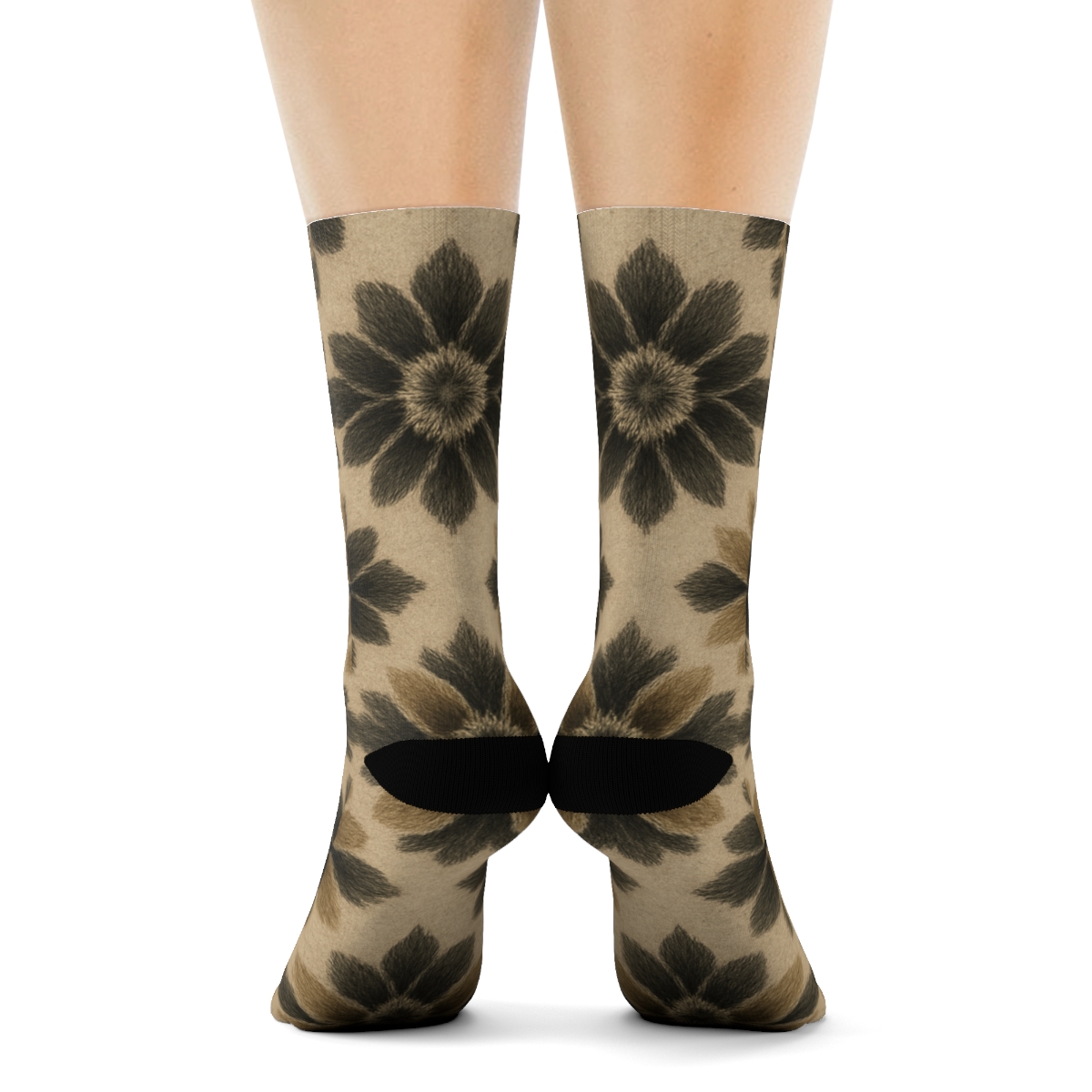 Charcoal Rosette Medallion On Neutral Ground designer printed crew socks