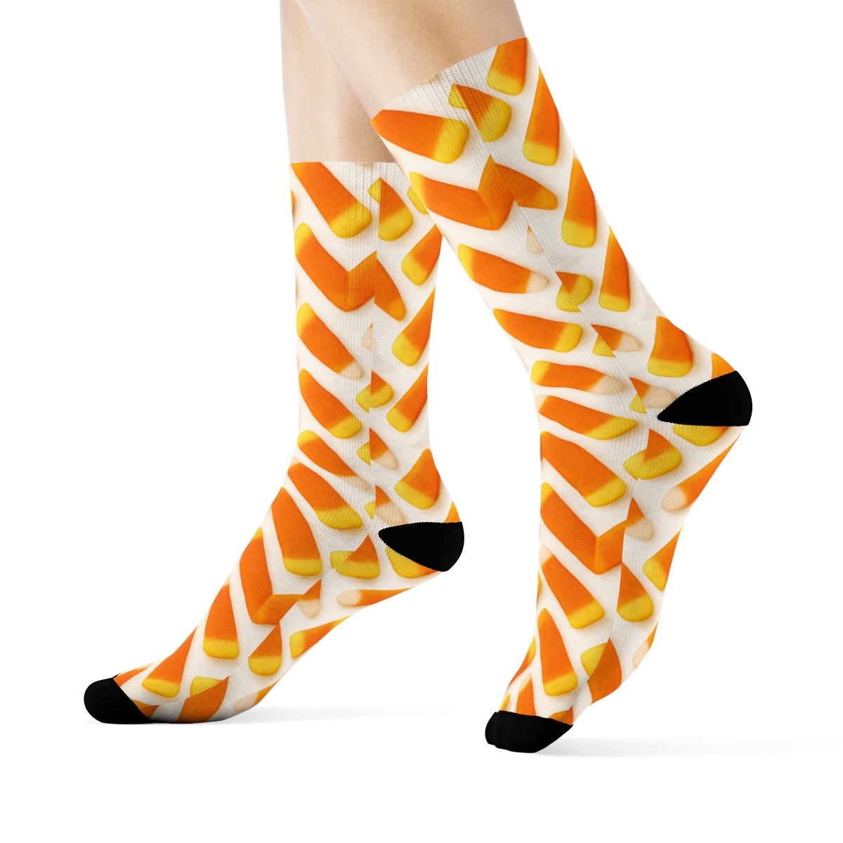 Candy Corn Herringbone Trail On White Background personalized crew socks