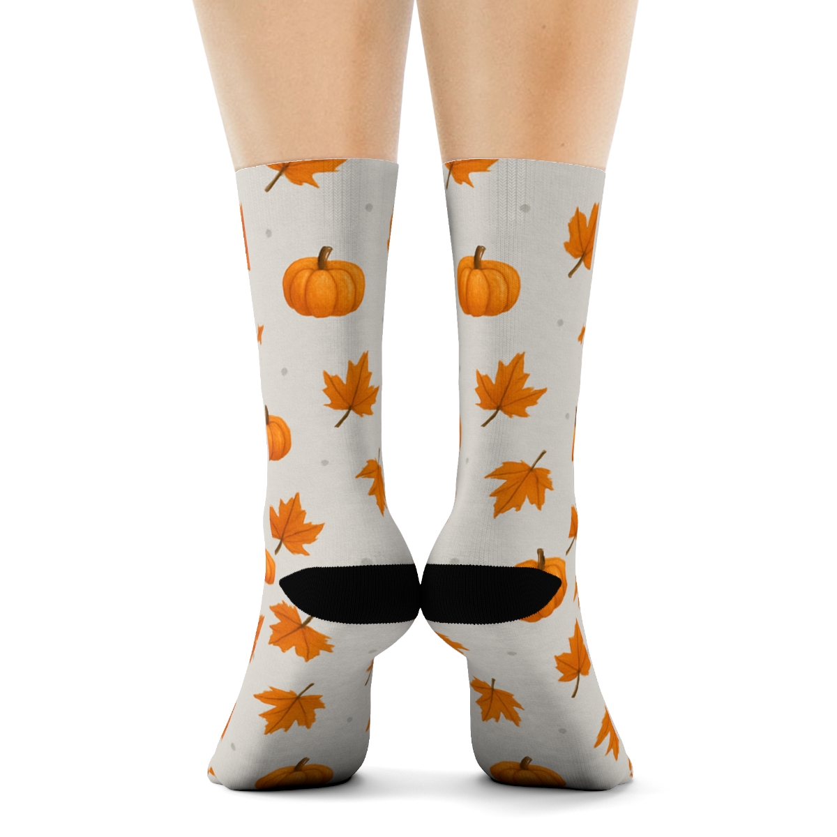 Falling Pumpkin Leaf Diagonal Trails On Soft Gray Background custom crew socks