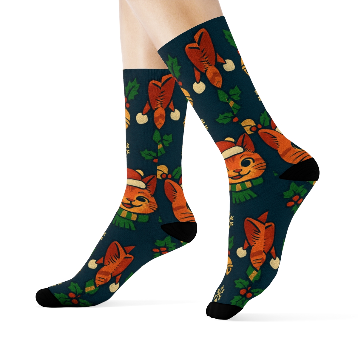Christmas Carol Cats Grid stylish athletic crew socks