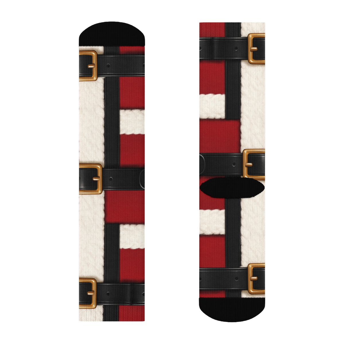Santa Belt Buckle Border Tessellation soft everyday crew socks