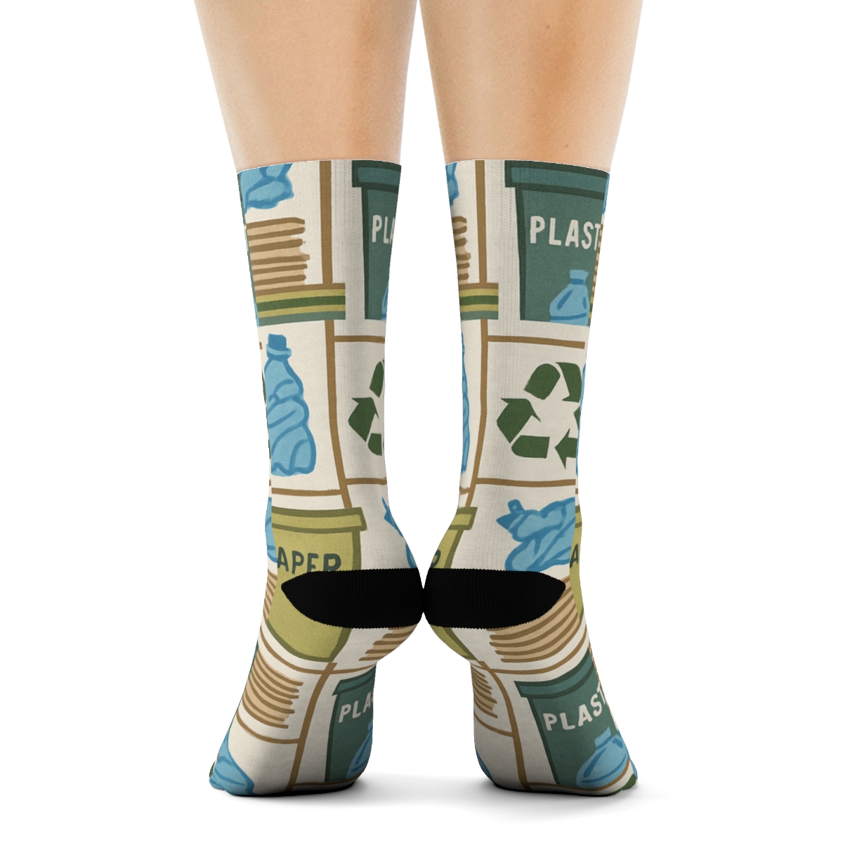 Industrial Collage Pattern With Recycling Plant Worker designer printed crew socks
