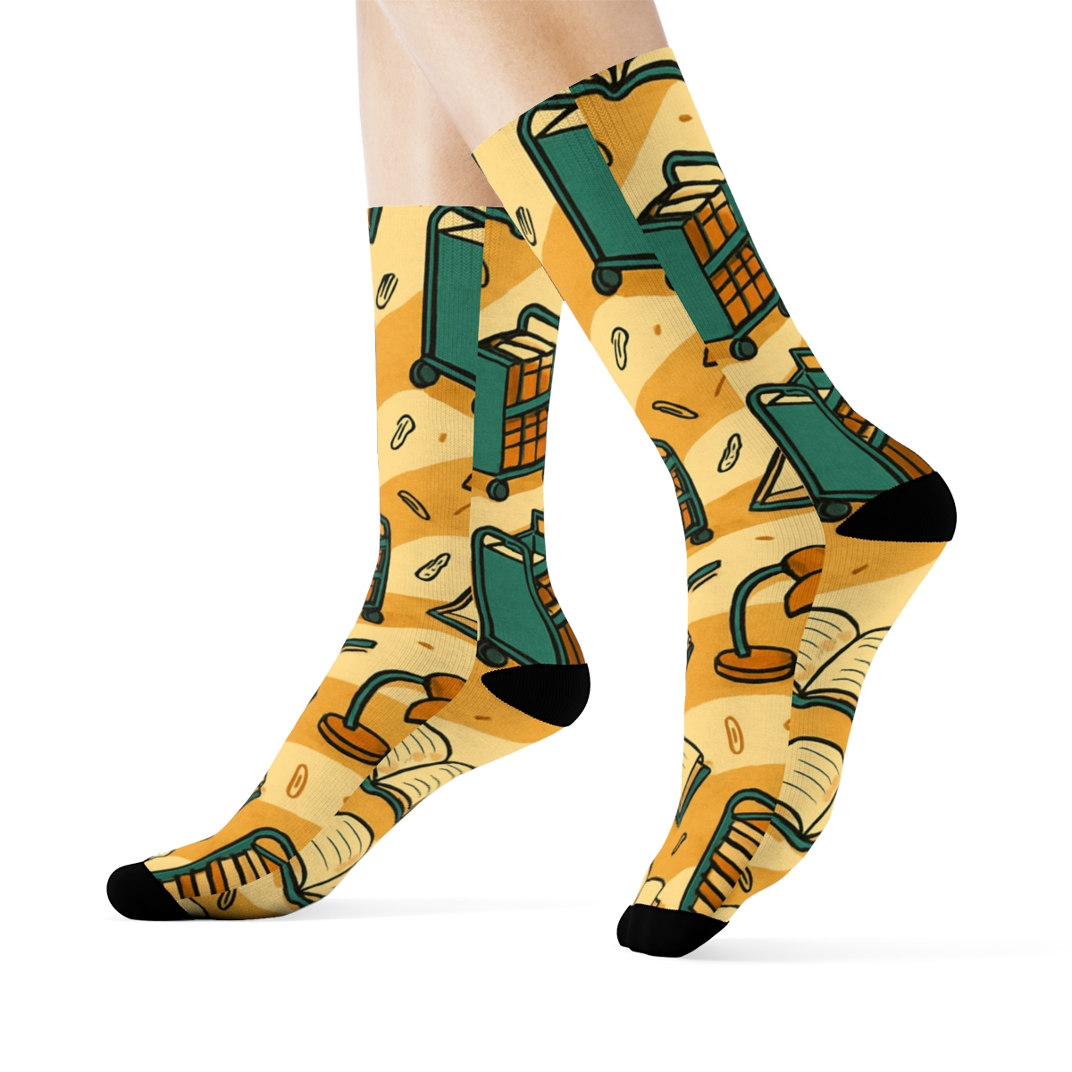 Library Cart Wave Librarian Pattern stylish athletic crew socks