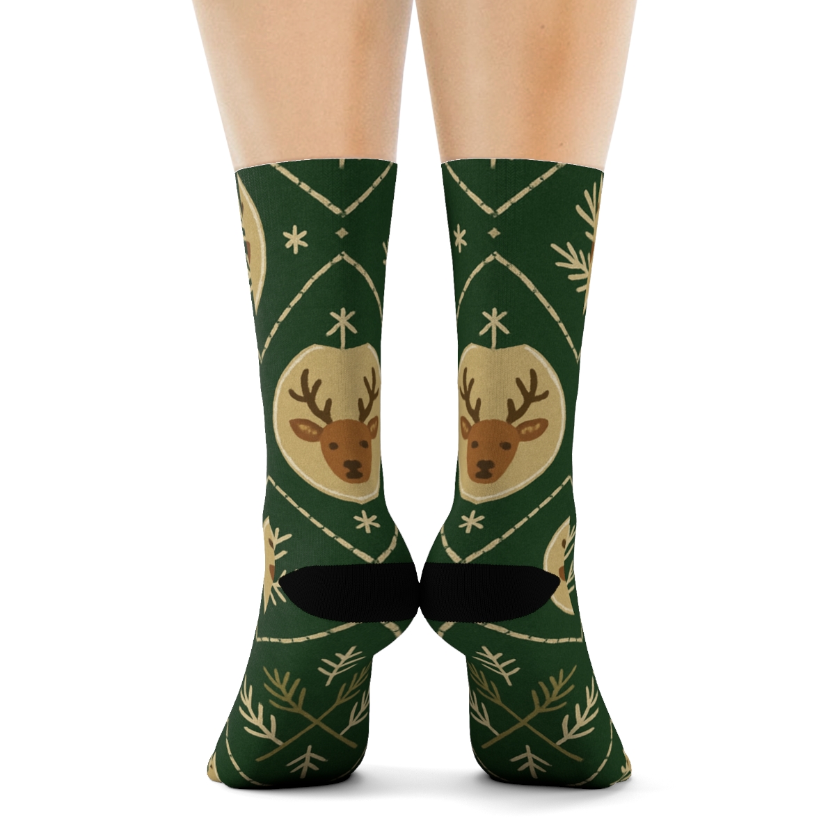 Scandinavian Folk Reindeer Medallion Lattice comfortable cotton crew socks