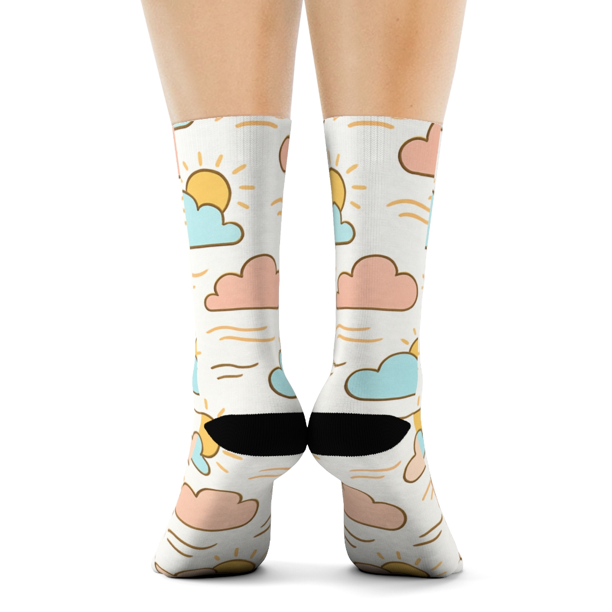 Sun Peeking Behind Clouds In Sunrise Pastel Grid soft everyday crew socks