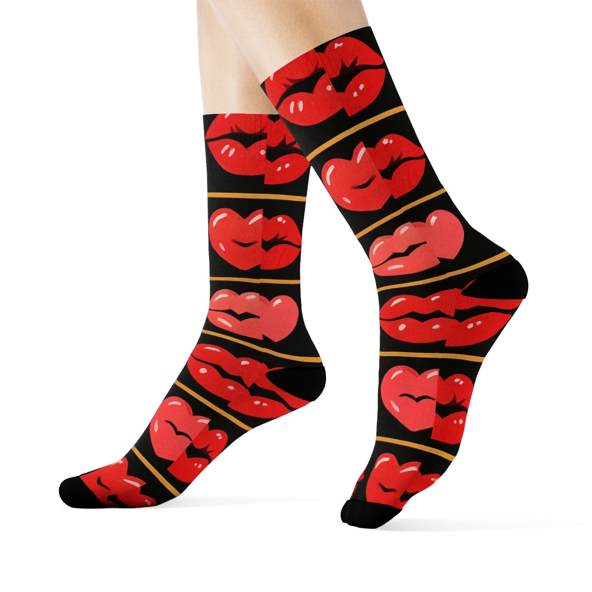Valentines Lipstick Band Mosaic soft everyday crew socks