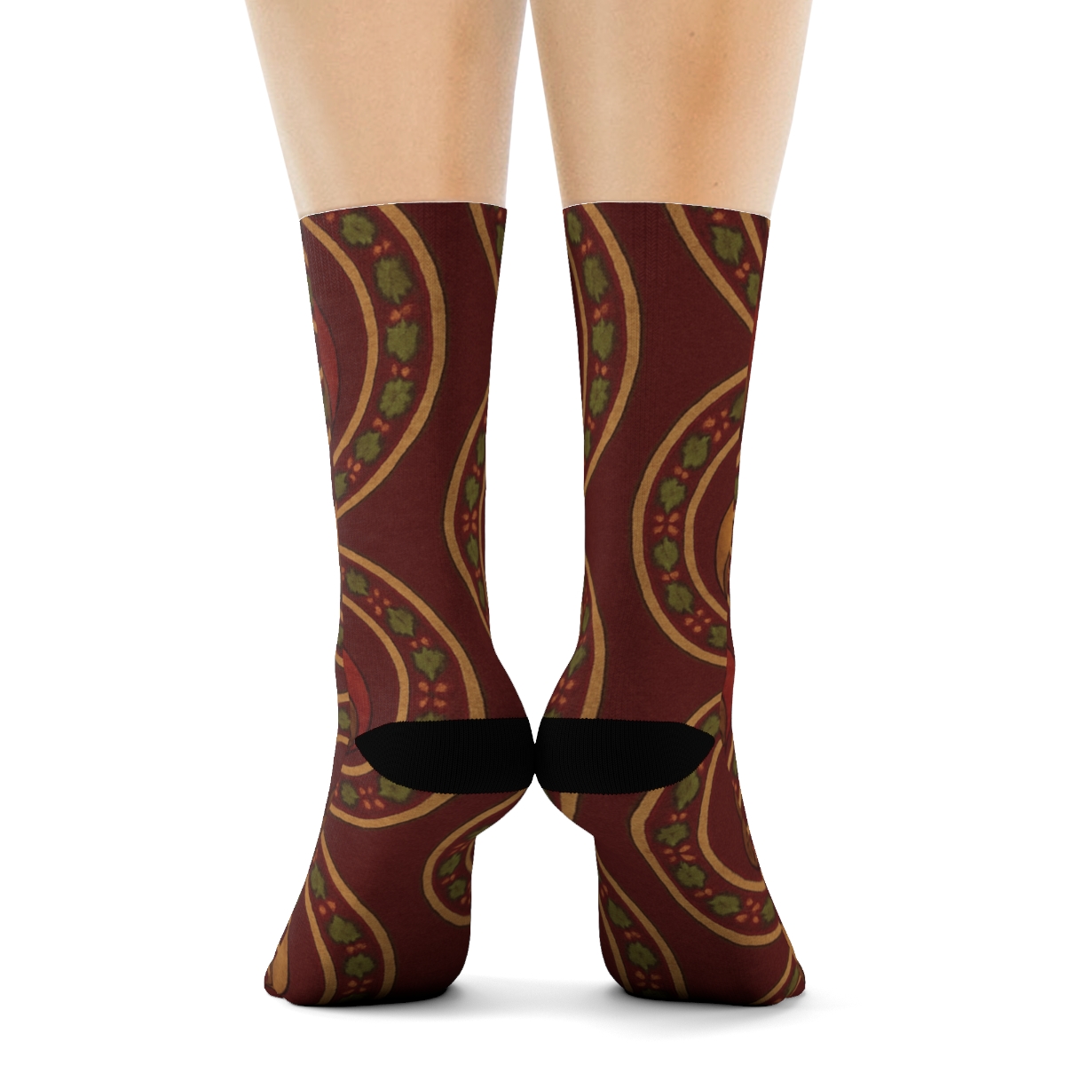Ornament Owl Medallion Rings On Burgundy Background personalized crew socks