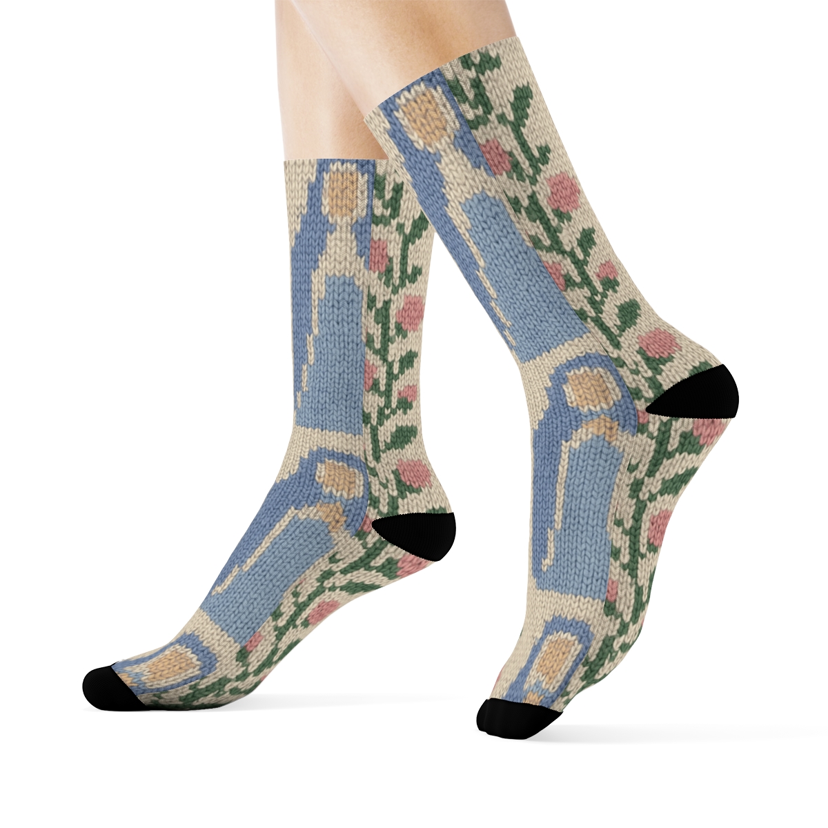 Blue Cloak Garden Stripe Design Mary trendy patterned crew socks