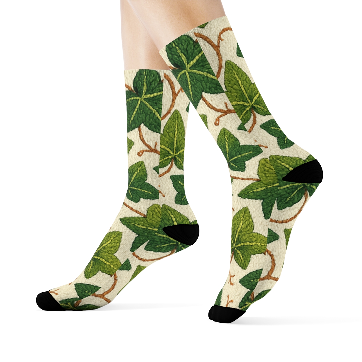 Knitted Ivy Leaf Tessellation On Cream soft everyday crew socks