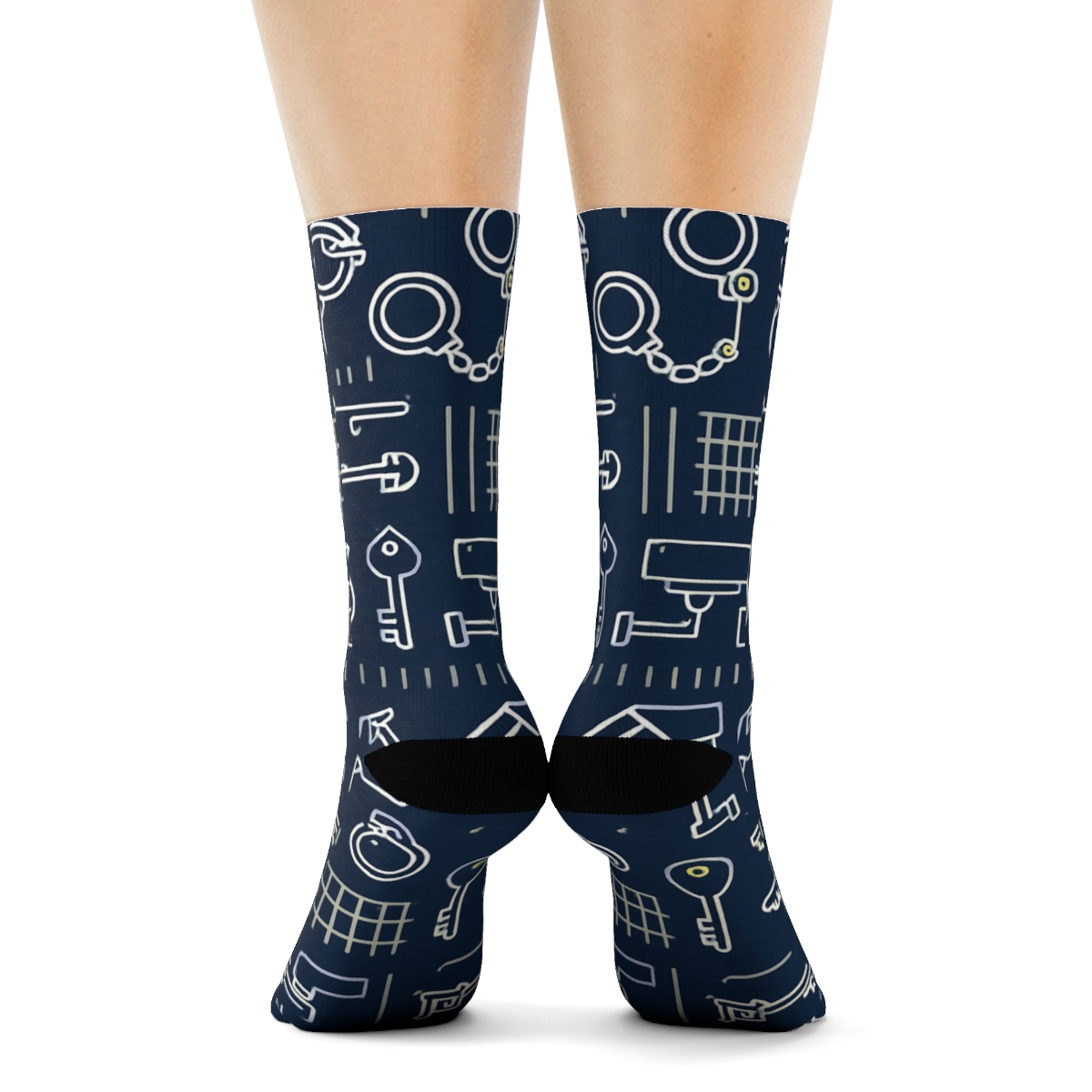 Security Collage Pattern With Prison Officer Icons personalized crew socks