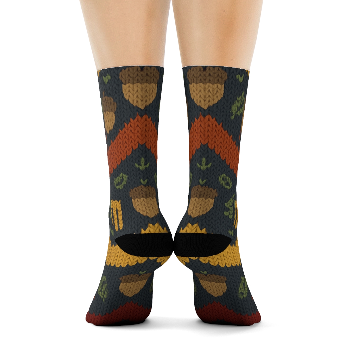Knitted Acorn And Scarf Chevron On Charcoal Background stylish athletic crew socks