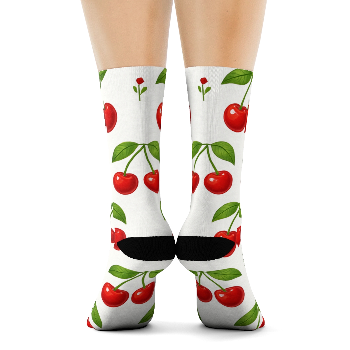 Paired Cherry Grid On White soft everyday crew socks