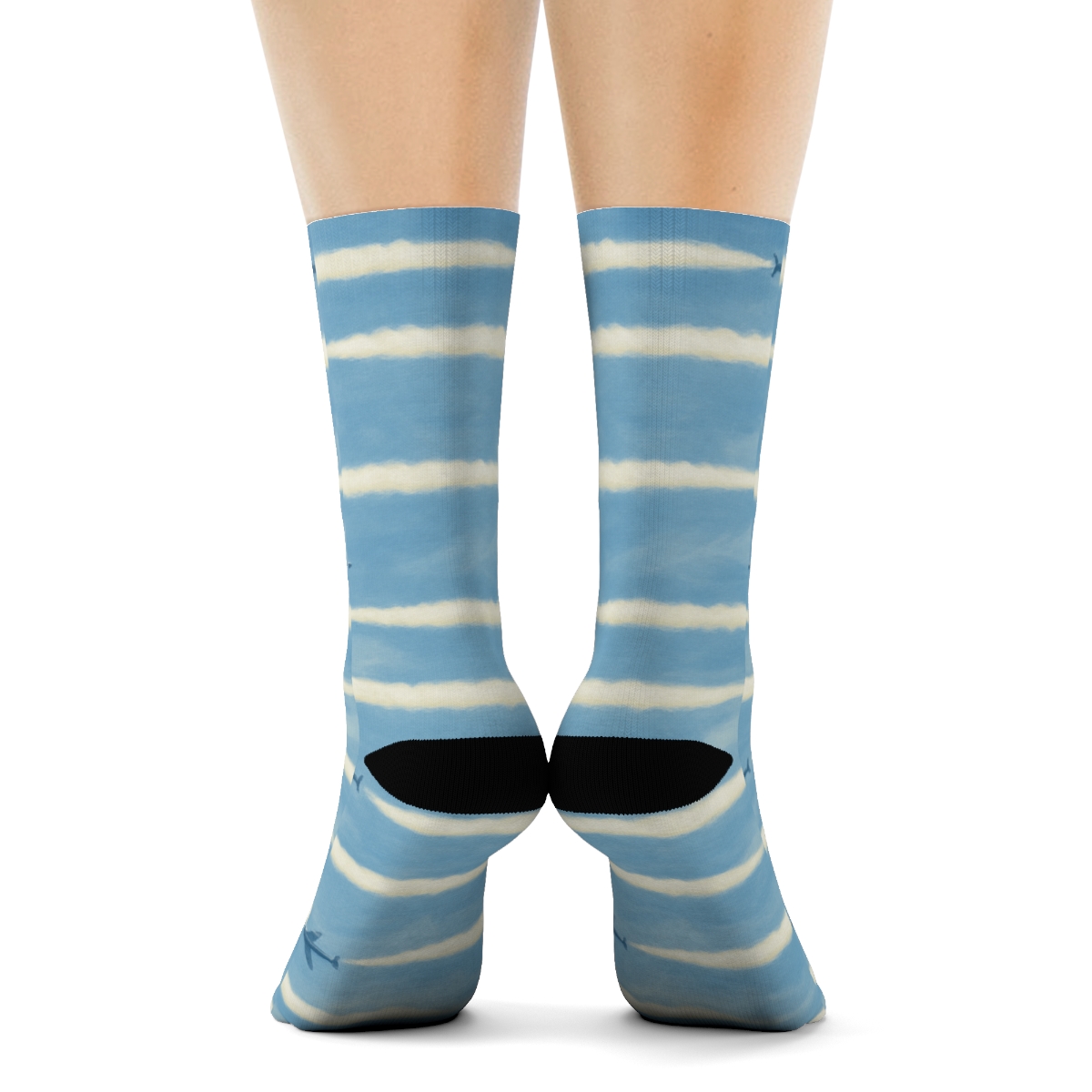 Airplane Contrail Bands Over Sky Blue Field premium sports crew socks