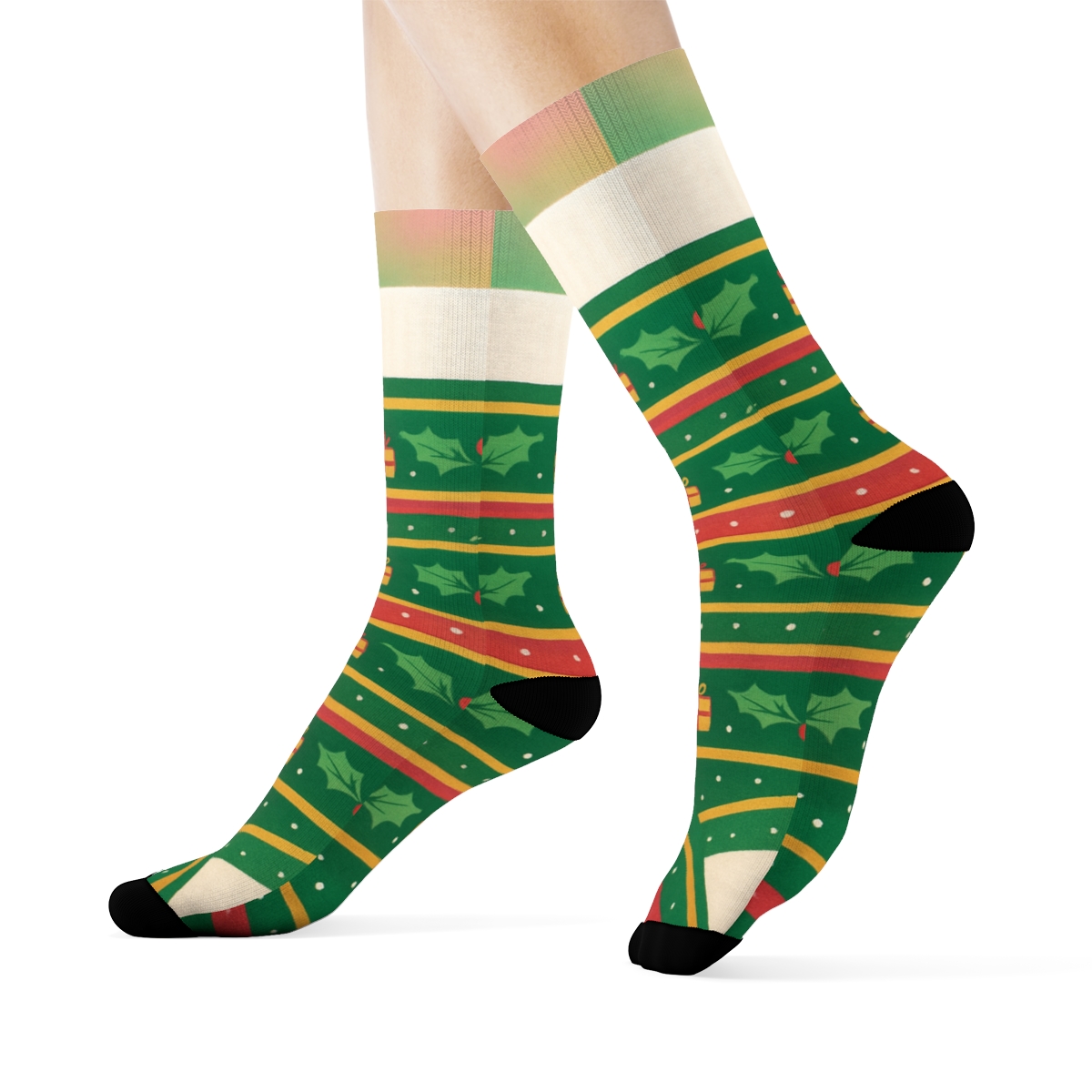 Holly Berry Banded Garden custom crew socks