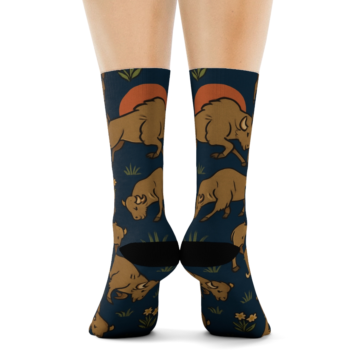 Sunset Herd Scatter, Prairie Bison custom crew socks
