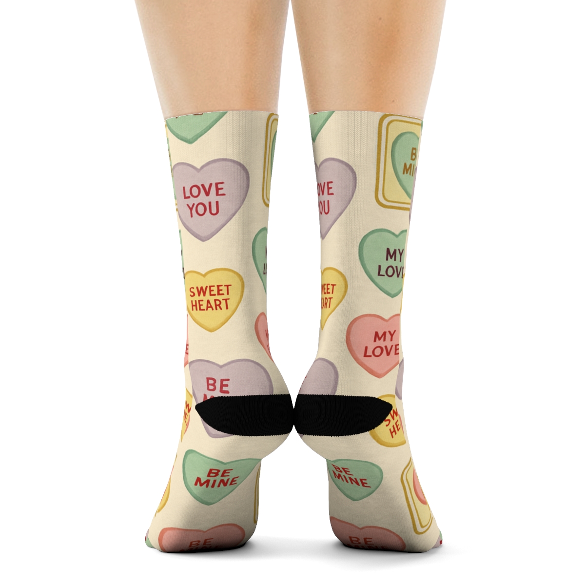 Retro Candy Wrapper Conversation Hearts With Valentine Candy Heart stylish athletic crew socks