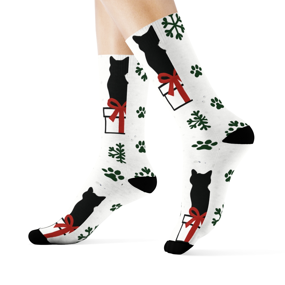 Minimal Cat Silhouette Gift Wrap Grid On White Background premium sports crew socks