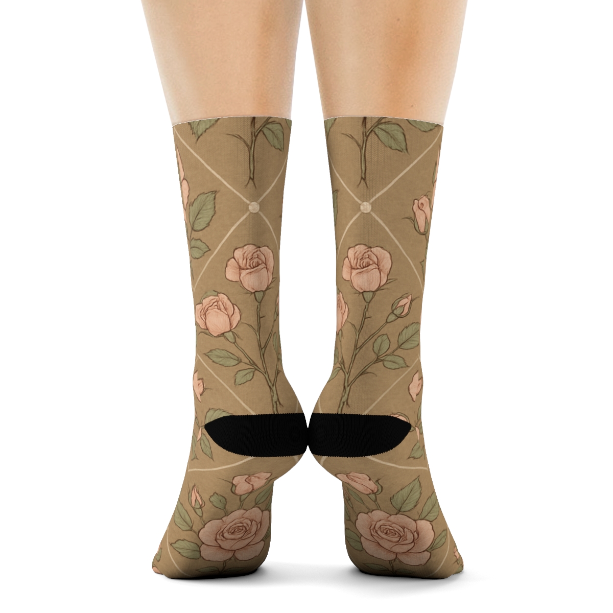 Valentines Rose Trellis Tile Pattern custom crew socks