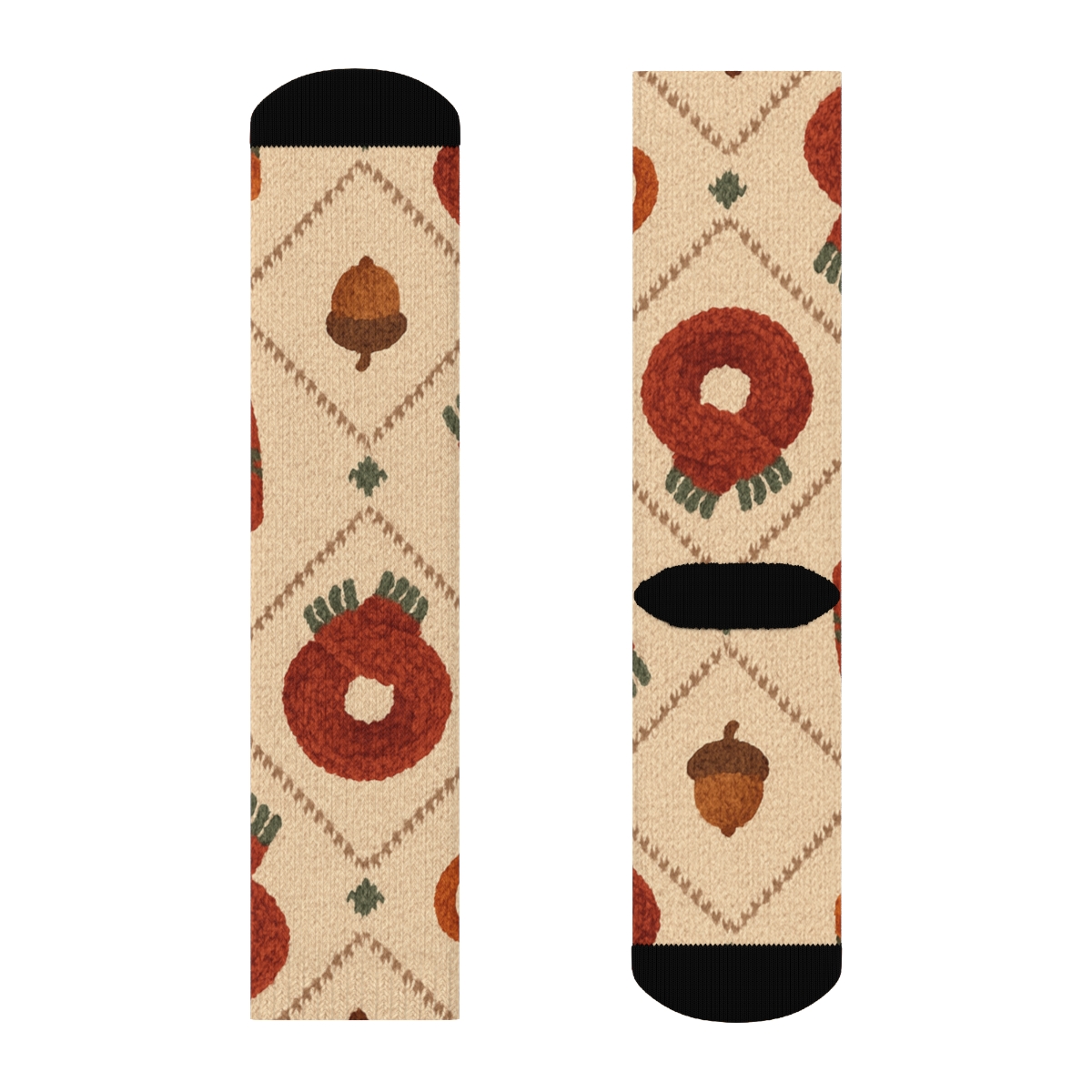 Harvest Mug And Scarf Lattice On Creamy Beige Background stylish athletic crew socks