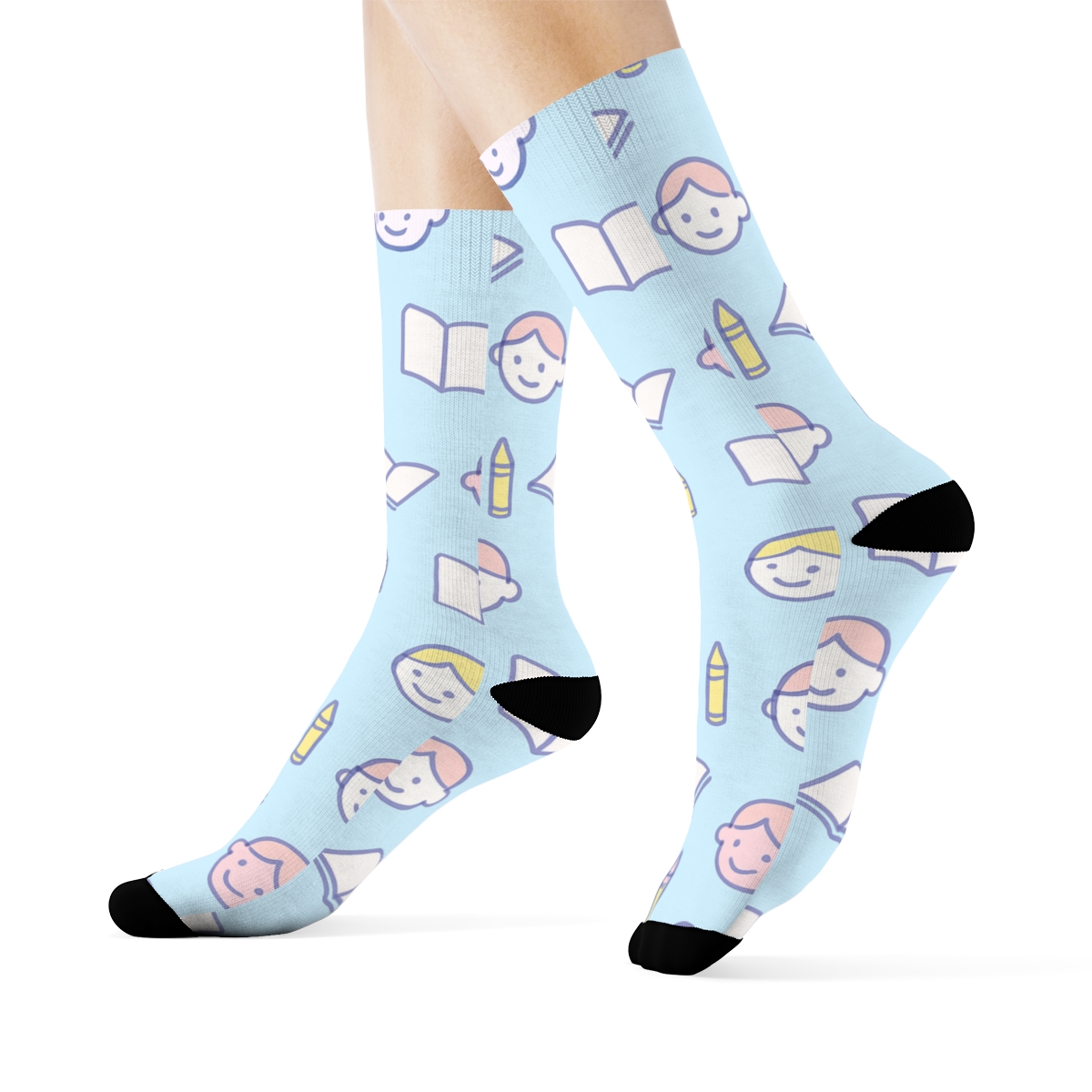 Pastel Crayon Storytime Grid Childcare Worker custom crew socksPastel Crayon Storytime Grid Childcare worker Crew Socks - Image 3