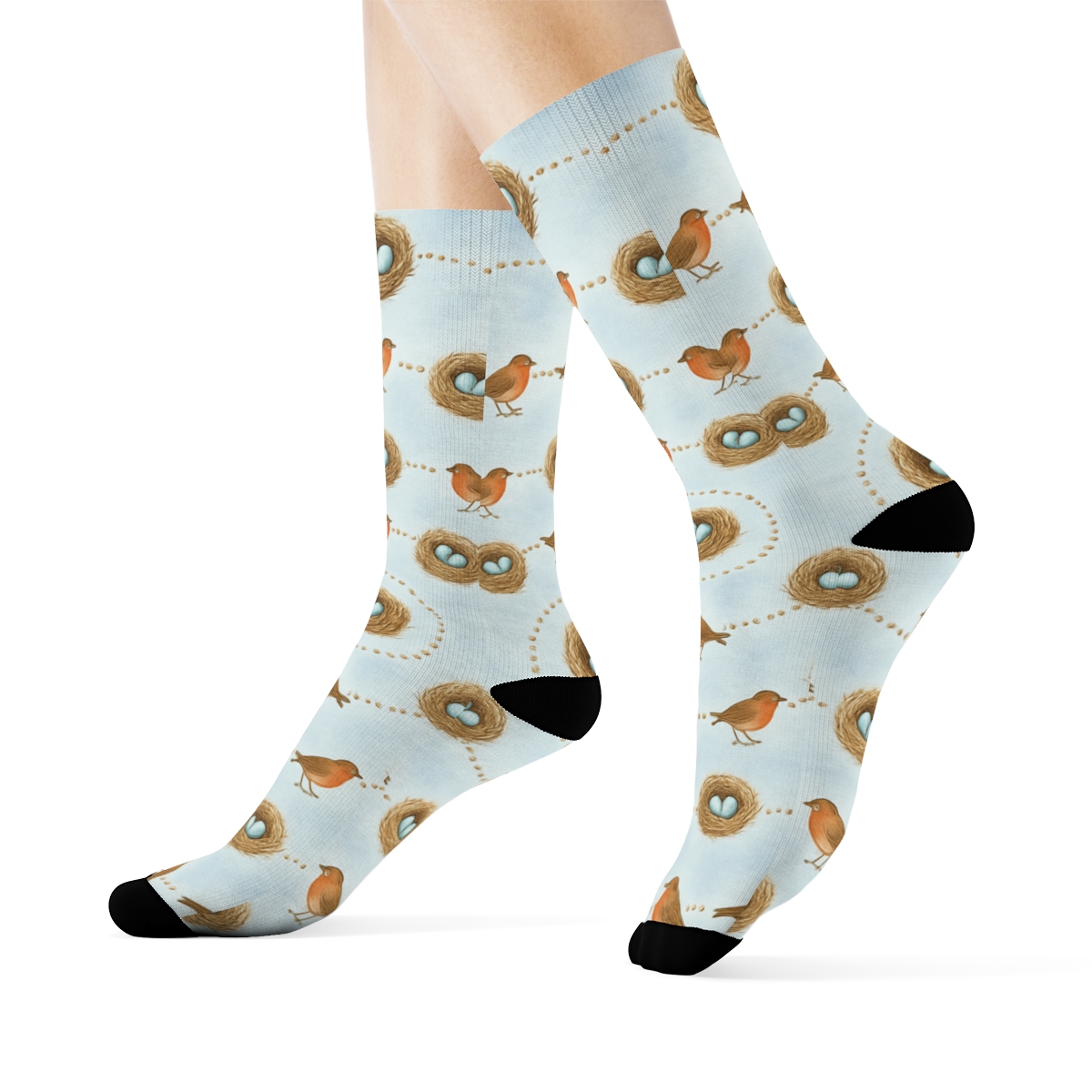 Robin Nest Orbit Dotted Rings On Soft Sky Blue designer printed crew socks