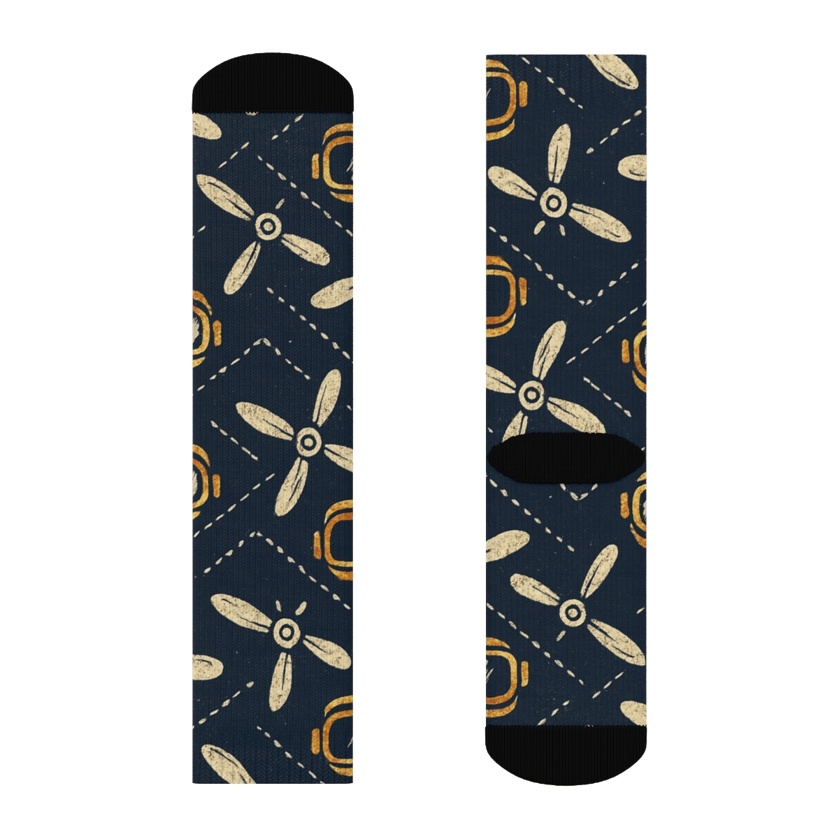 Pilot Propeller Chevron On Navy Blue Background trendy patterned crew socks