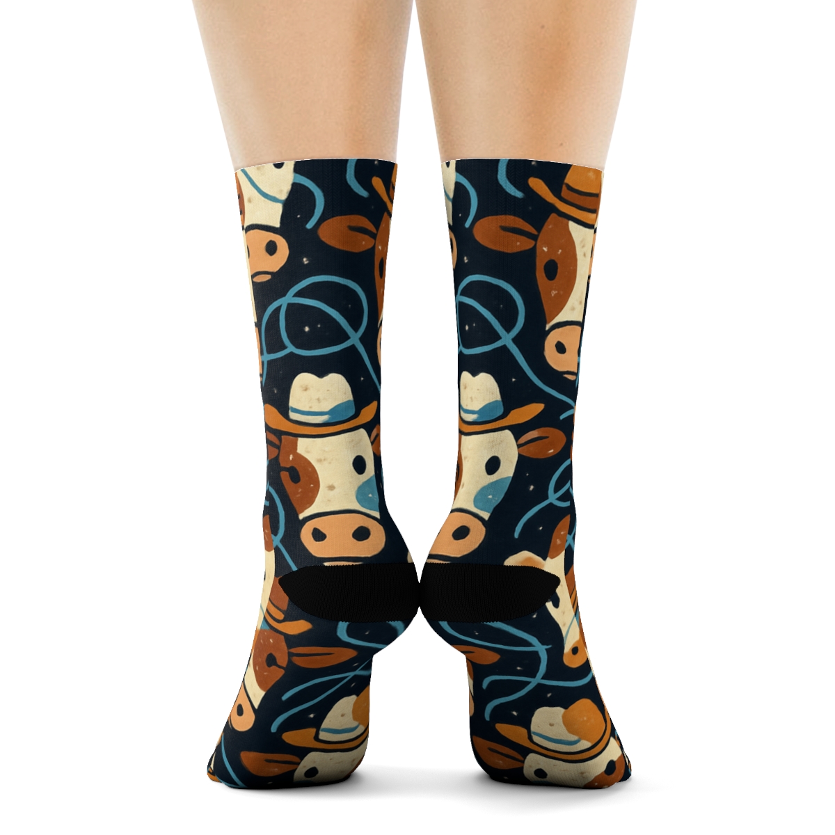 Starry Herd Pattern With Rancher Charm designer printed crew socks
