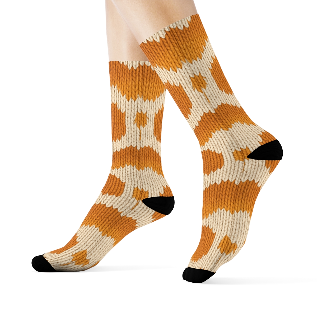 Knitted Pattern Illusion With Lion Paw Chevron unique graphic crew socks