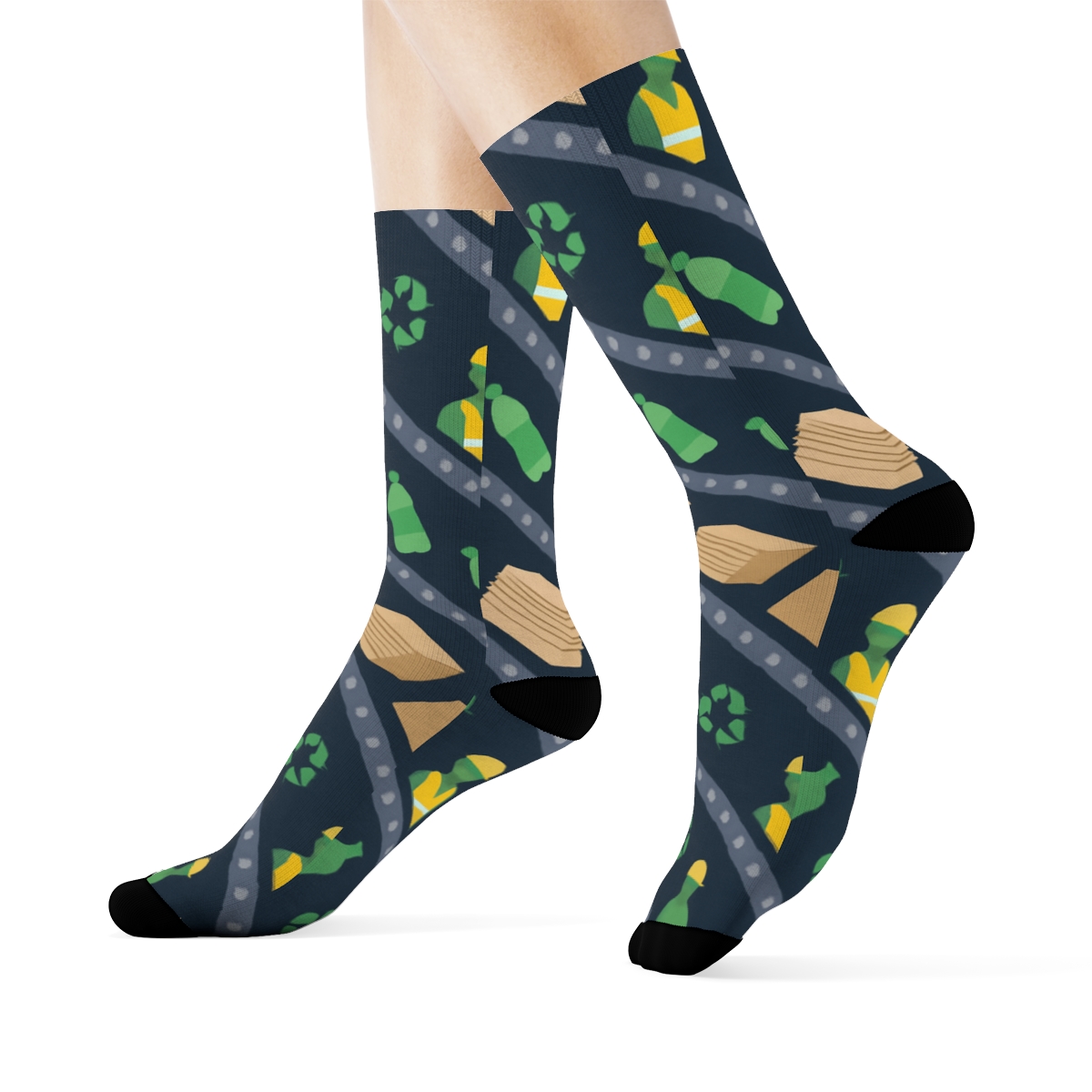 Conveyor Dance With Recycling Plant Worker Silhouettes designer printed crew socks