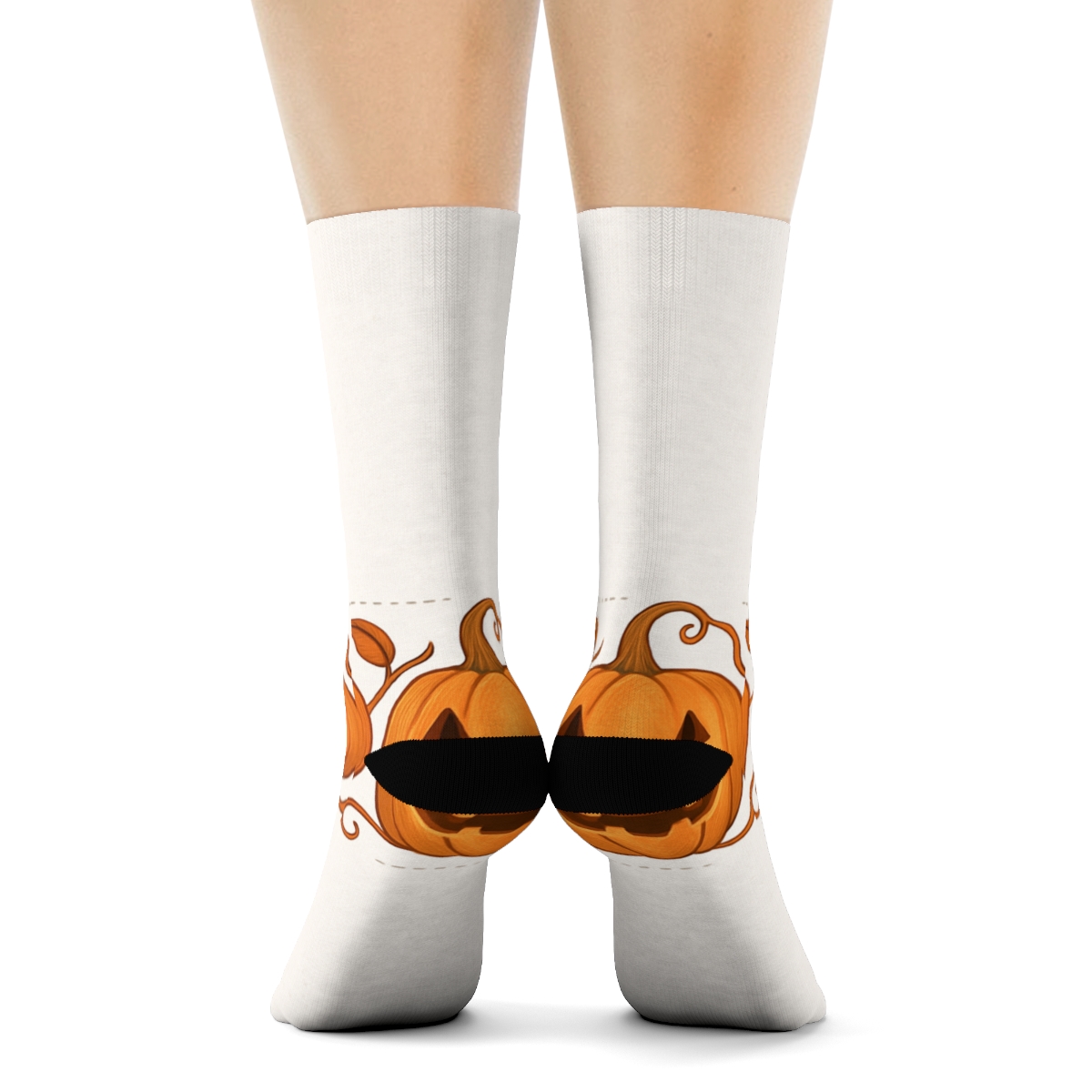 Carved Pumpkin Border Pattern On White Background soft everyday crew socks