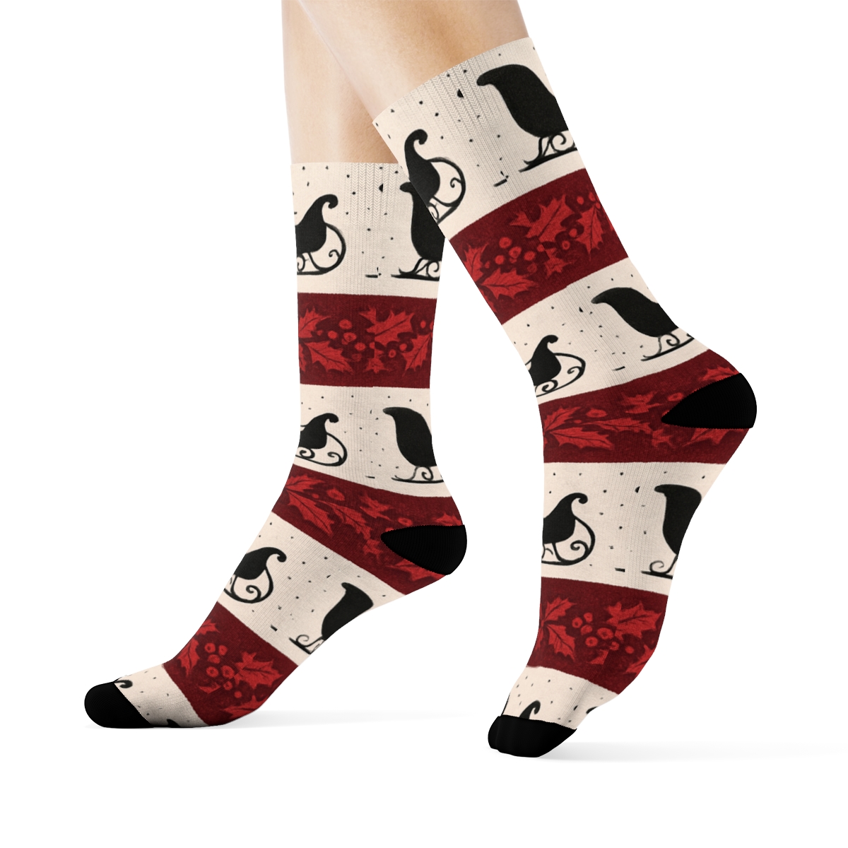Crimson Garland With Sleigh Silhouette Bands personalized crew socks