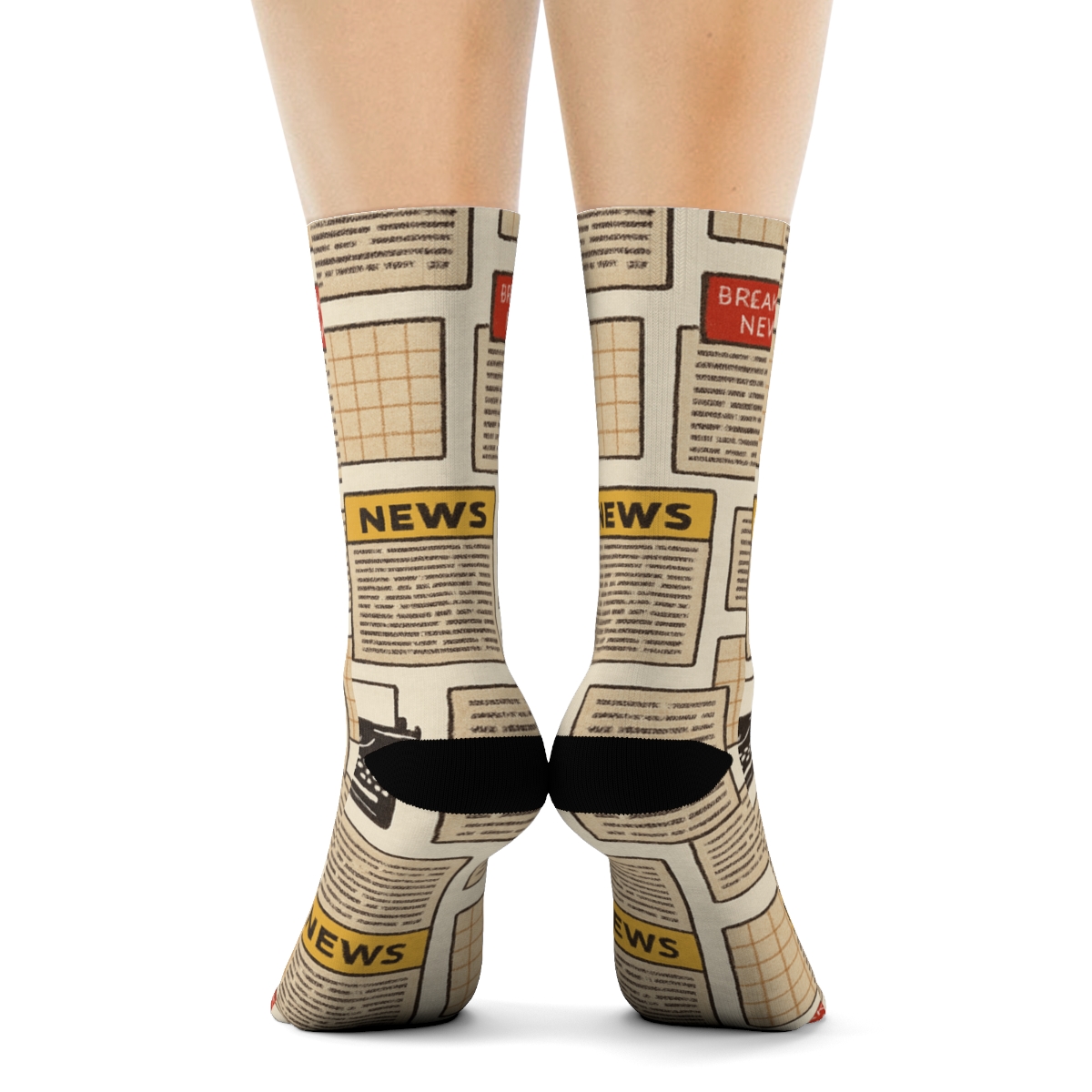 Newsprint Lattice Journalist Collage soft everyday crew socks
