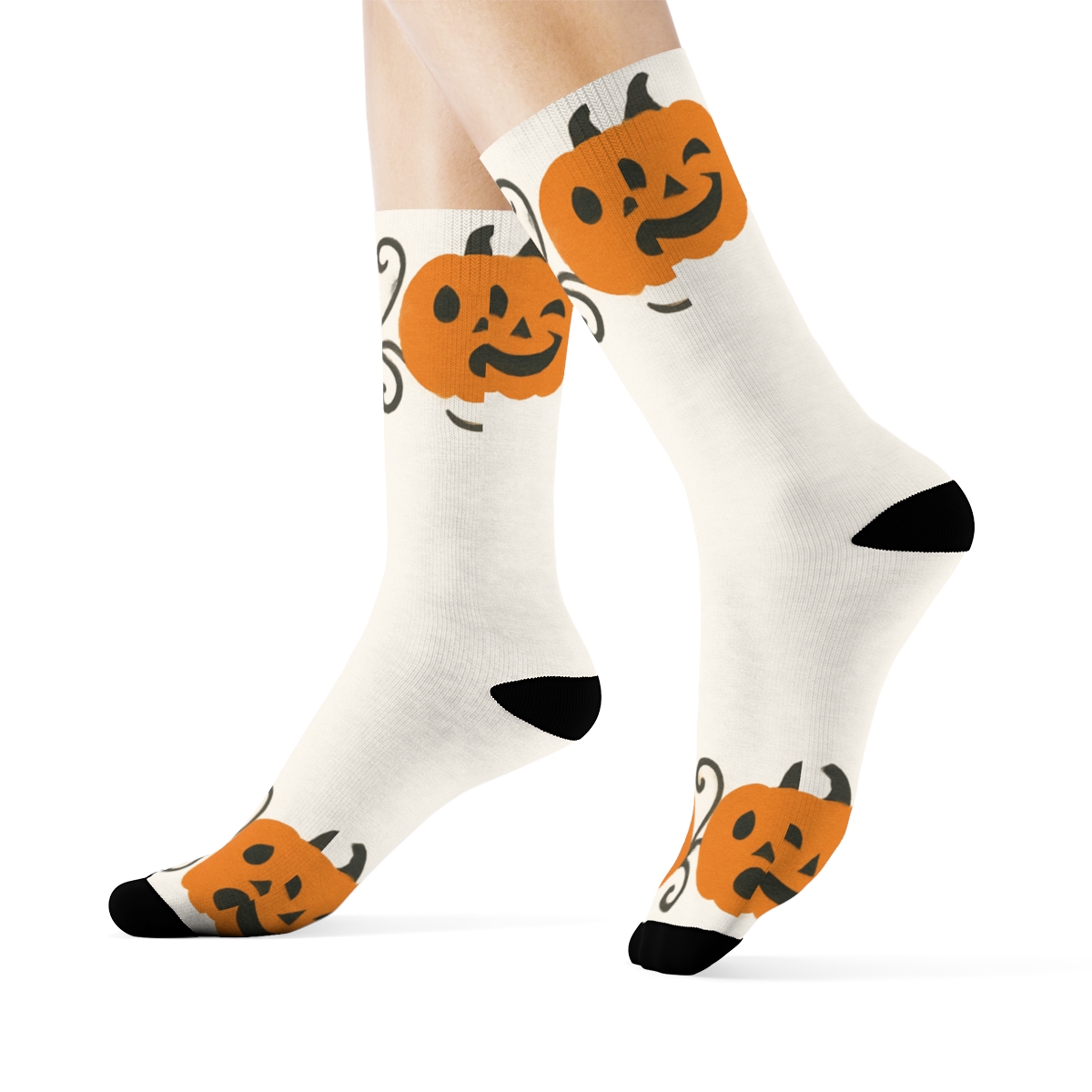 Jack O Lantern Wave Border On White Background unique graphic crew socks