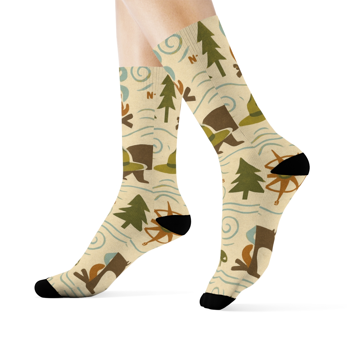 Trail Map Rhythm With Park Ranger Icons trendy patterned crew socks