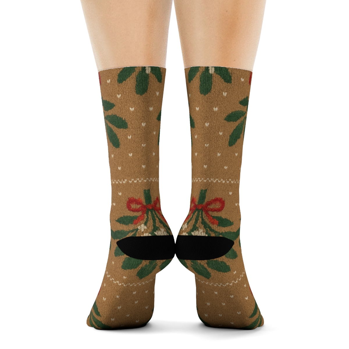 Knitted Illusion Mistletoe Garland Bands designer printed crew socks