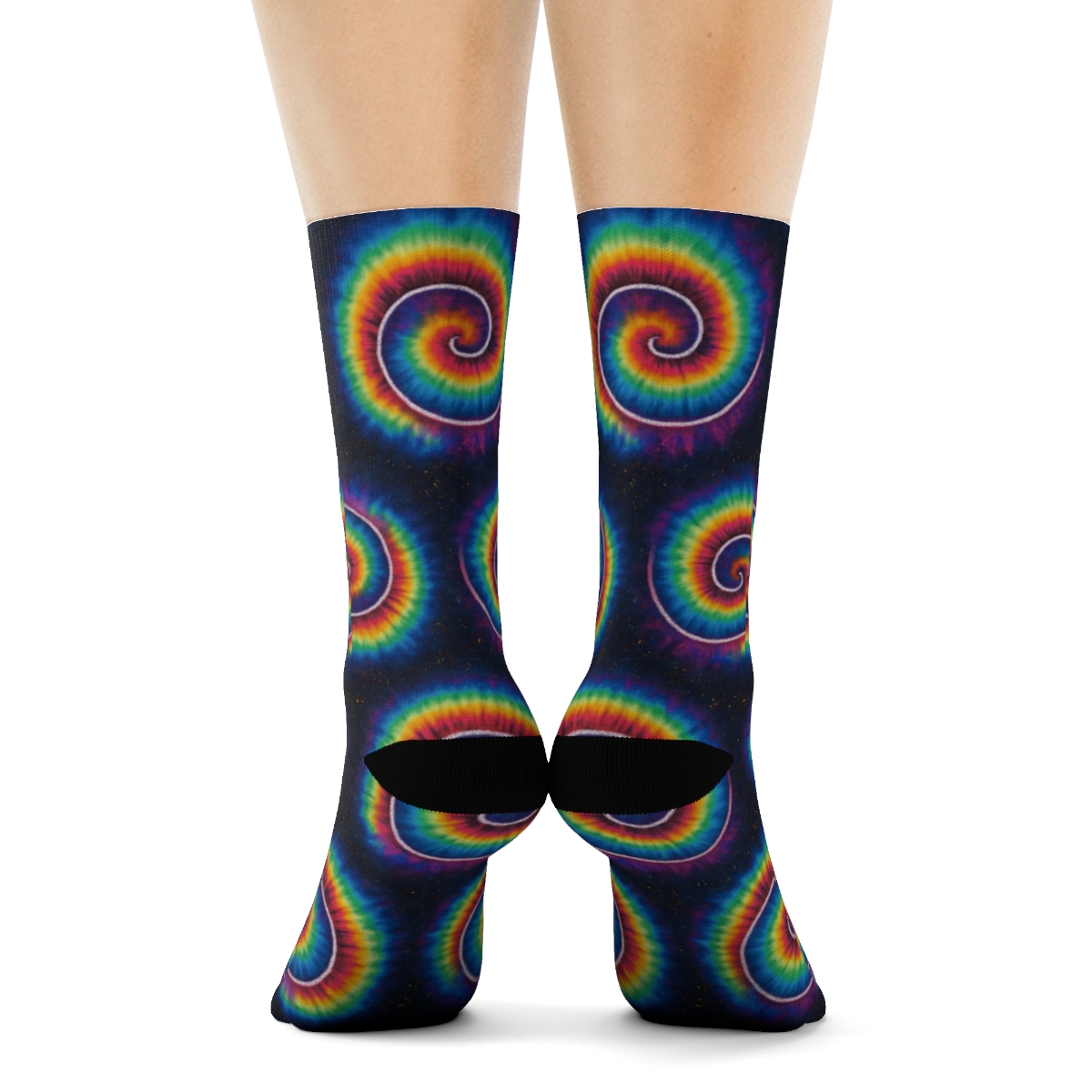 Neon Spiral Tile Lattice On Black Background soft everyday crew socksNeon Spiral Tile Lattice on Black Background Crew Socks - Image 4