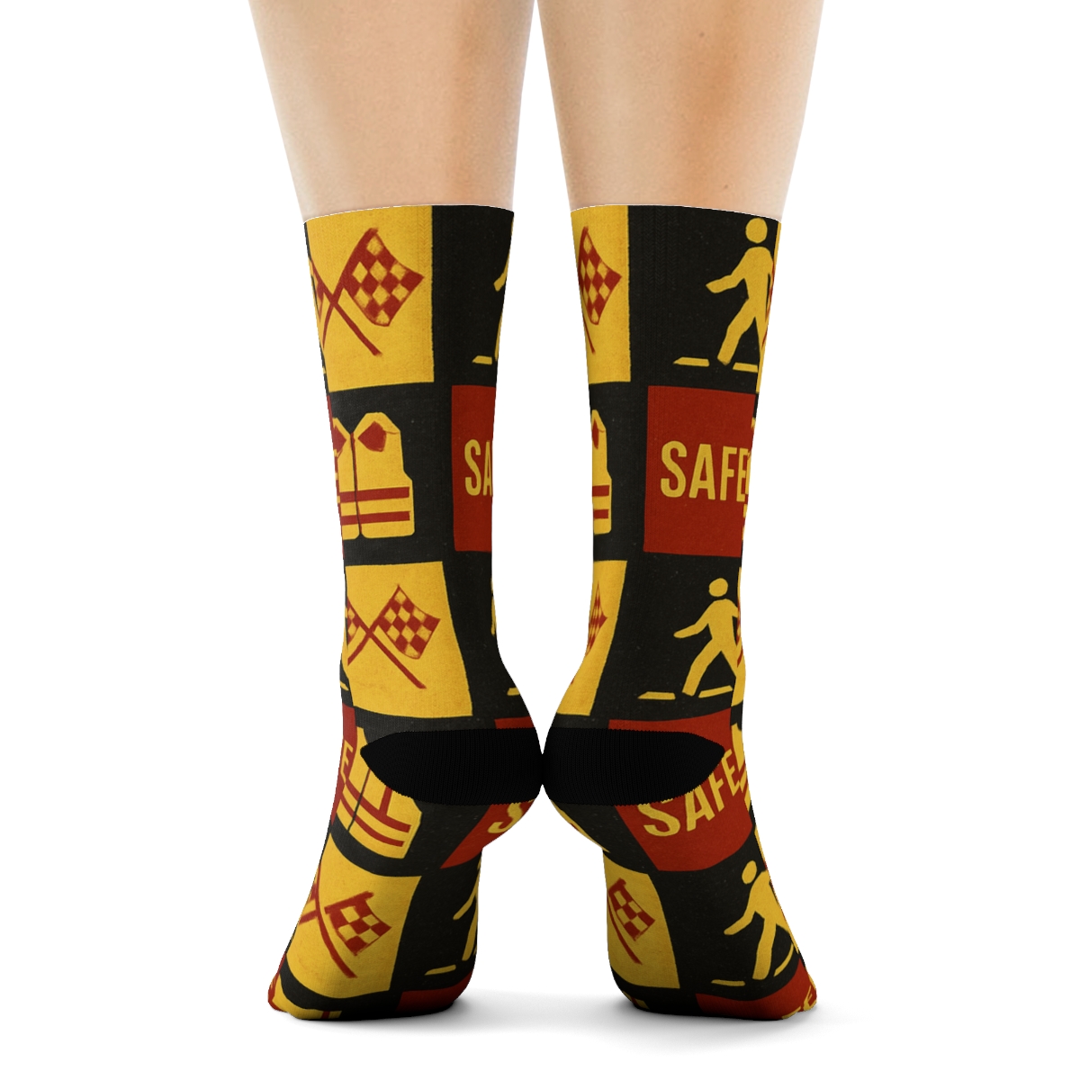 Vintage School Zone Crossing Guard Poster Tiles designer printed crew socks