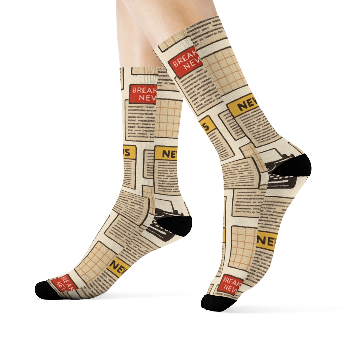 Newsprint Lattice Journalist Collage soft everyday crew socks