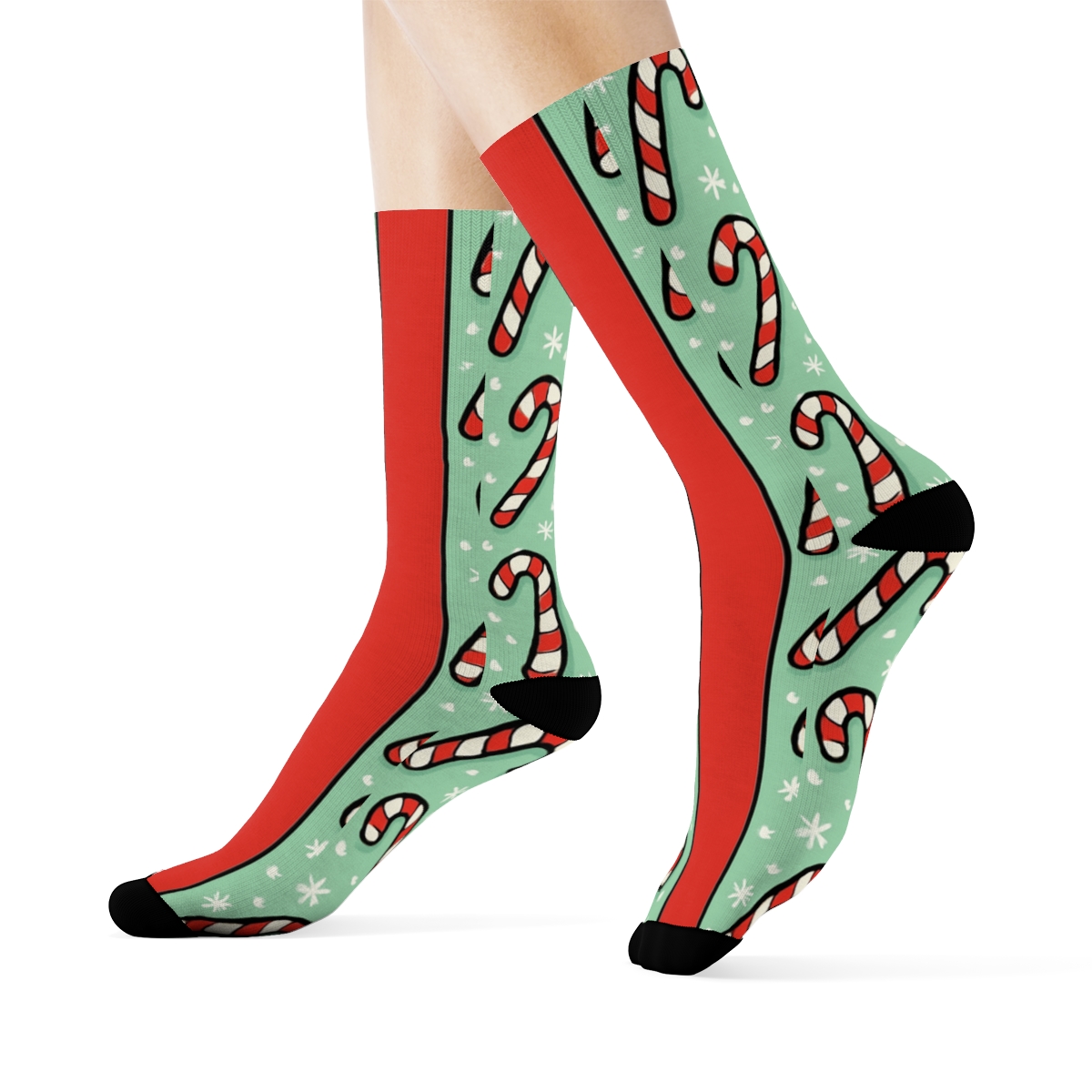 Falling Snow Stripe Candy Canes unique graphic crew socks