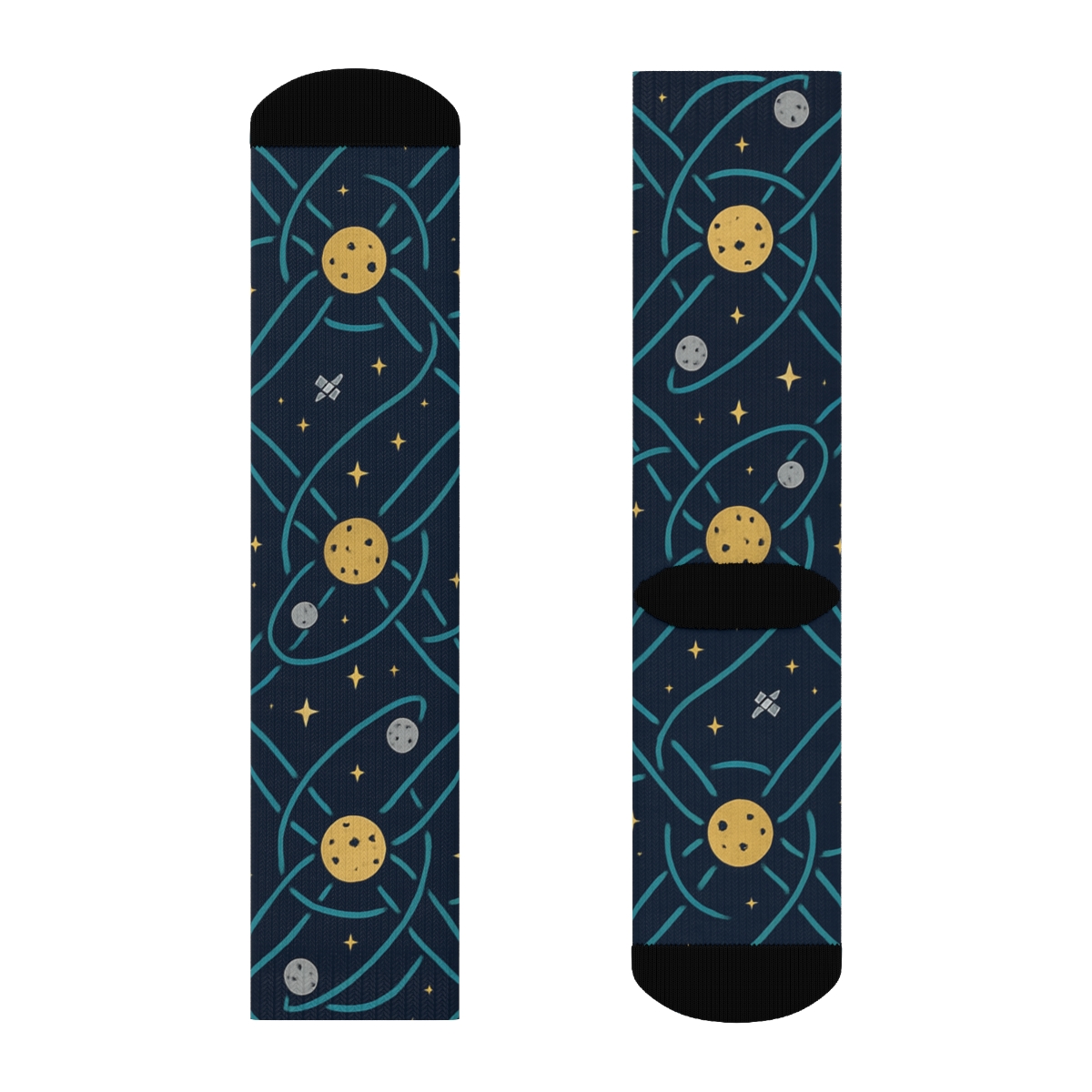 Ionized Teal Orbital Band Tessellation On Deep Navy custom crew socks