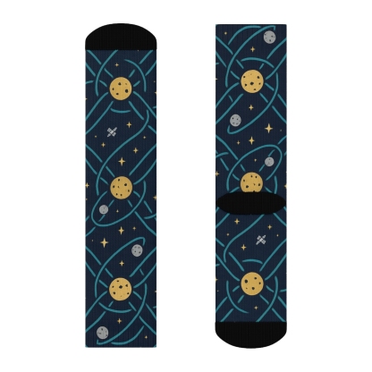 Ionized Teal Orbital Band Tessellation On Deep Navy custom crew socks