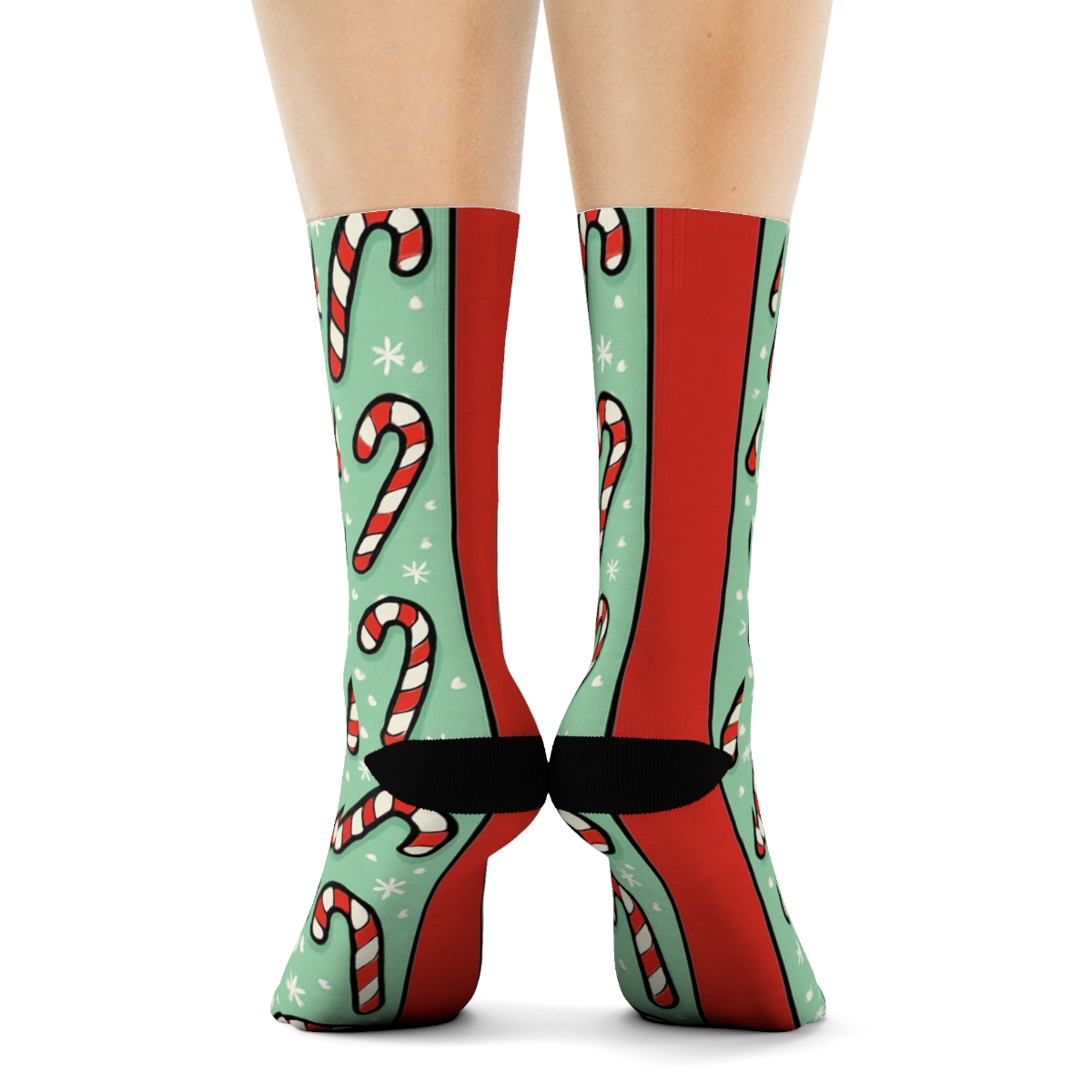 Falling Snow Stripe Candy Canes unique graphic crew socks