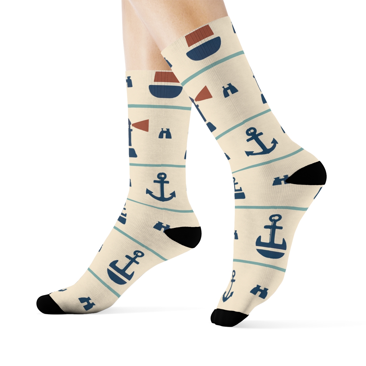 Buoy And Searchlight Bands, Nautical Chic With Coast Guard Officer soft everyday crew socks