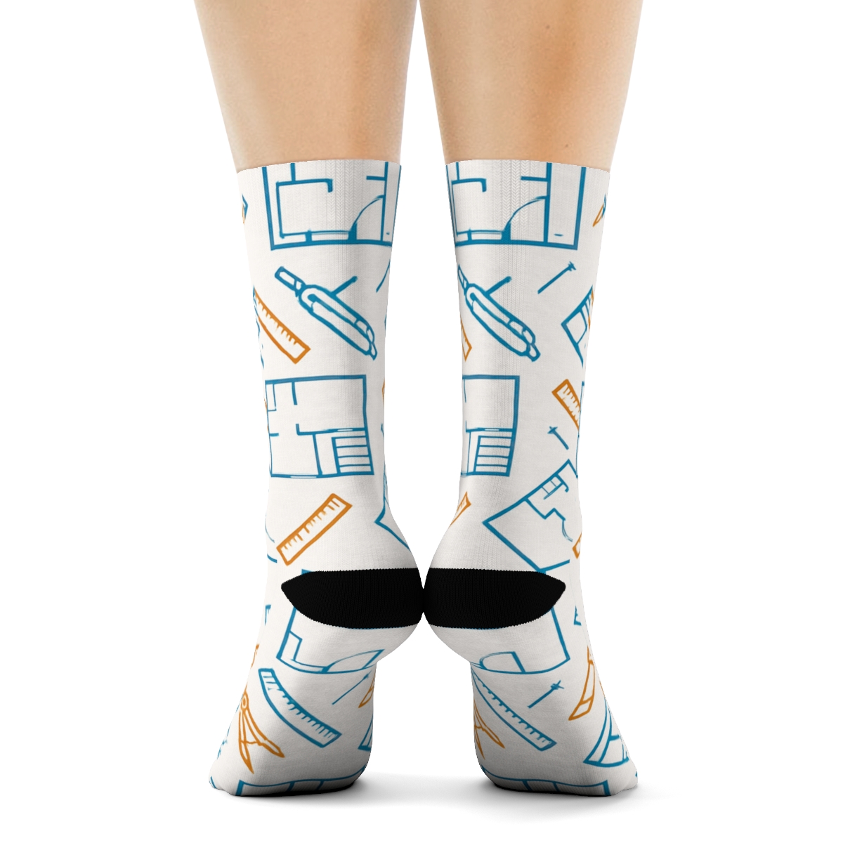 Blueprint Tiles With Architect Tools designer printed crew socks