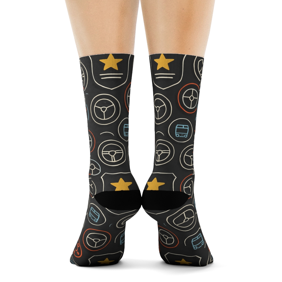 City Wheels With Midnight Bus Driver Motif premium sports crew socks