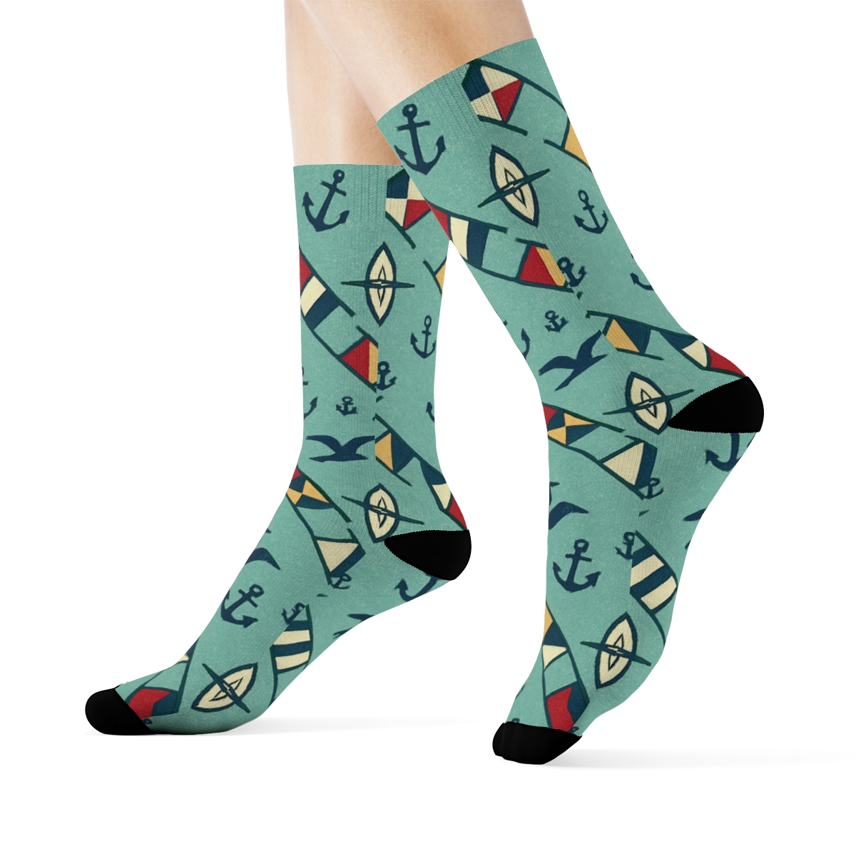 Ship Captain Compass Lattice Regatta Print custom crew socks